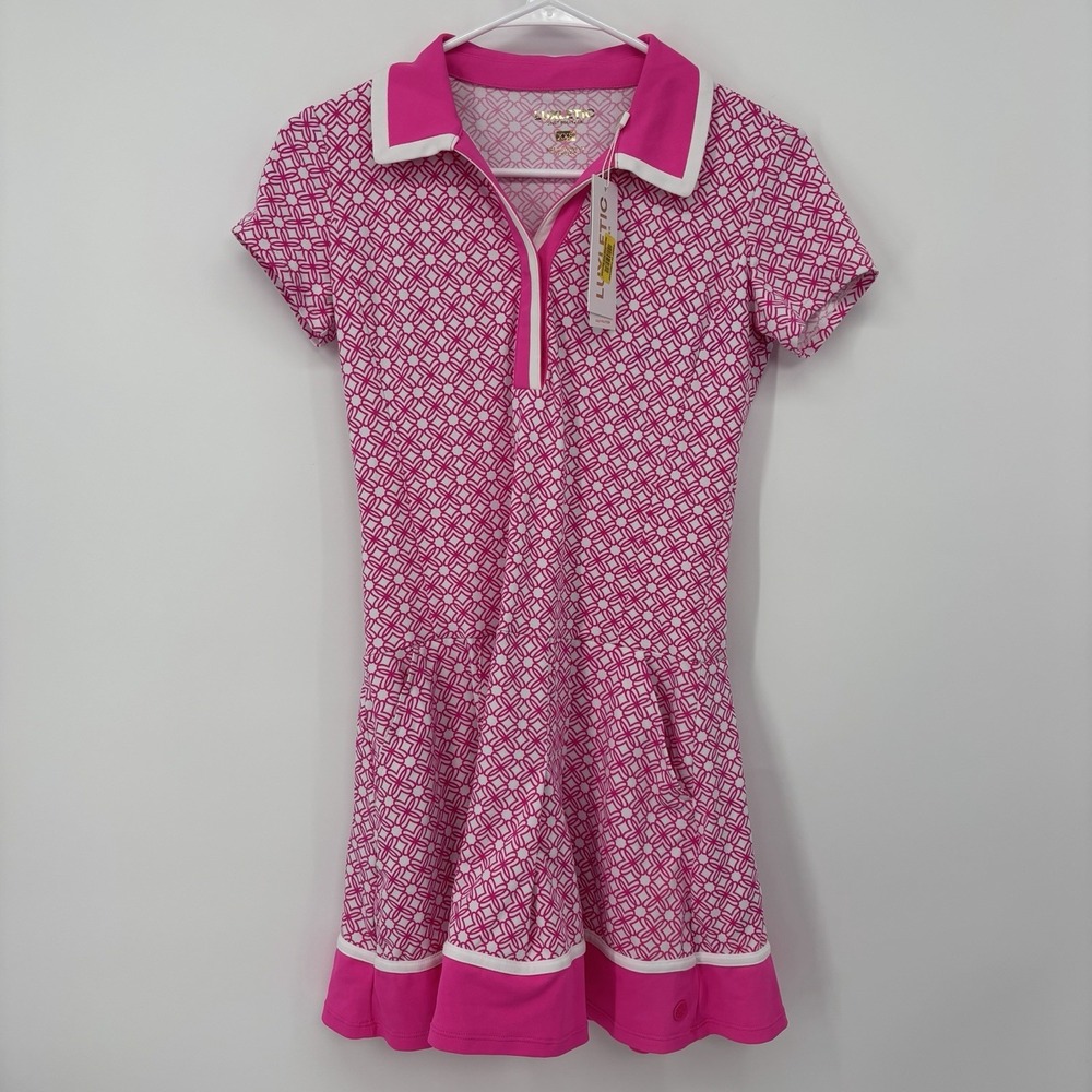 Lilly Pulitzer Luxletic Jessamy Dress Butterfly Pattern Pink White Women's XXS